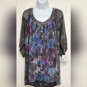 Style & Co 2X Tunic Top Pullover Connected Tank Sheer Overlay Stretch